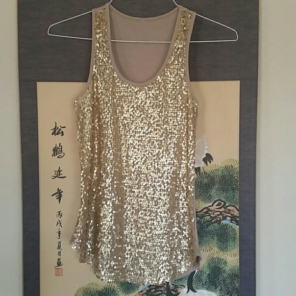 Tops - Sheer mesh and sequin front tank top.